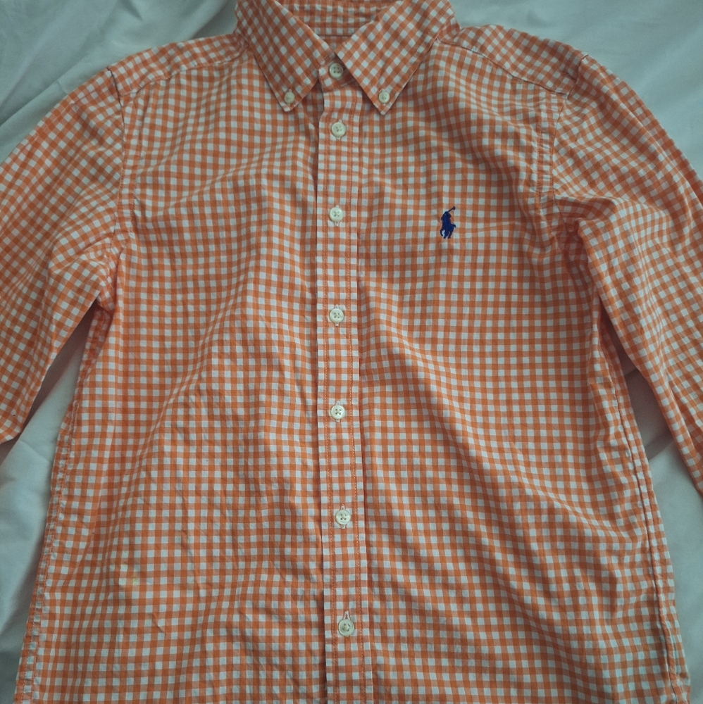 Ralph Lauren Orange Checkered Shirt with Blue Logo